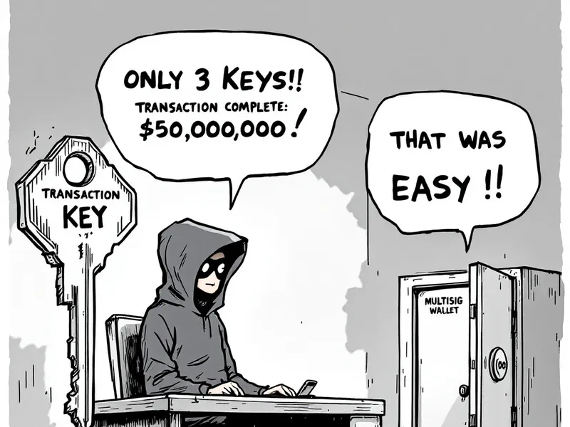 Cartoon of hacker stealing $50m using 3 keys